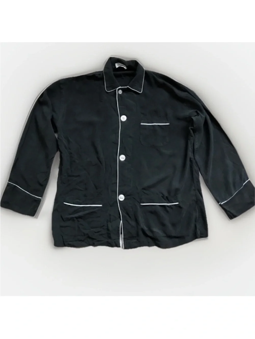 SAKS FIFTH AVE BLACK SILK PJ SHIRT MENS XL